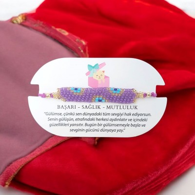 El Yapımı Miyuki Boncuk Nazar Boncuklu Bileklik – Ayarlanabilir Şans Bilekliği -Mor Renk