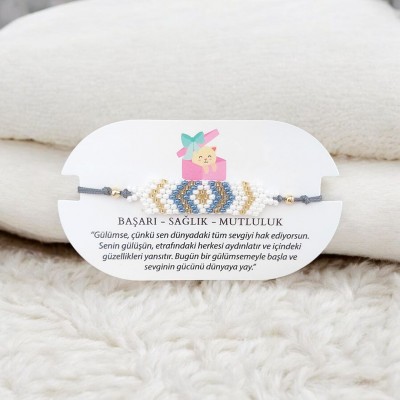 Kilim Deseni Örgü Miyuki Boncuk Bileklik – Ayarlanabilir Makrome Örgü | Beyaz Renk