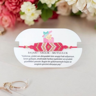 Kilim Deseni Örgü Miyuki Boncuk Bileklik – Ayarlanabilir Makrome Örgü | Kırmızı Renk