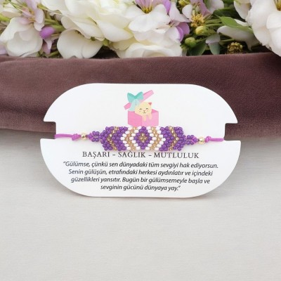 Kilim Deseni Örgü Miyuki Boncuk Bileklik – Ayarlanabilir Makrome Örgü | Mor Renk