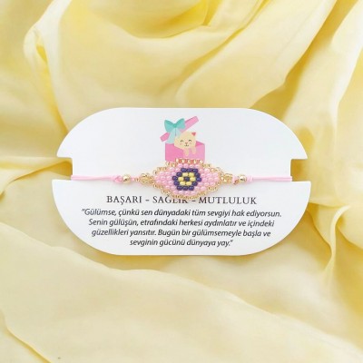 Miyuki Boncuk Nazarlı Tasarım Bileklik – Şık ve Modern Tasarım | Pembe Renk  Miyuki Boncuk Nazarlı Tasarım Bileklik – Şık ve Modern Tasarım | Pembe Renk