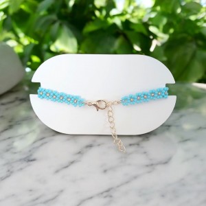 El Yapımı Papatya Desenli Mavi Renkli Miyuki Boncuk Bileklik – Anlamlı & Şık Aksesuar