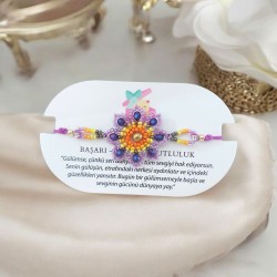 El Yapımı Renkli Çiçek Boncuk Bileklik – Şık & Anlamlı Tasarım | Mor Renk 