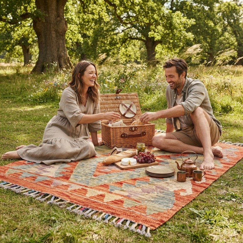 Sevimli Dostlarımız İçin Katıksız Doğallık: Kök Boya %100 Yün El Dokuma Kilim (91 x 61 cm)