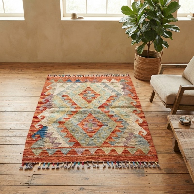 Sevimli Dostlarımız İçin Katıksız Doğallık: Kök Boya %100 Yün El Dokuma Kilim (91 x 61 cm)