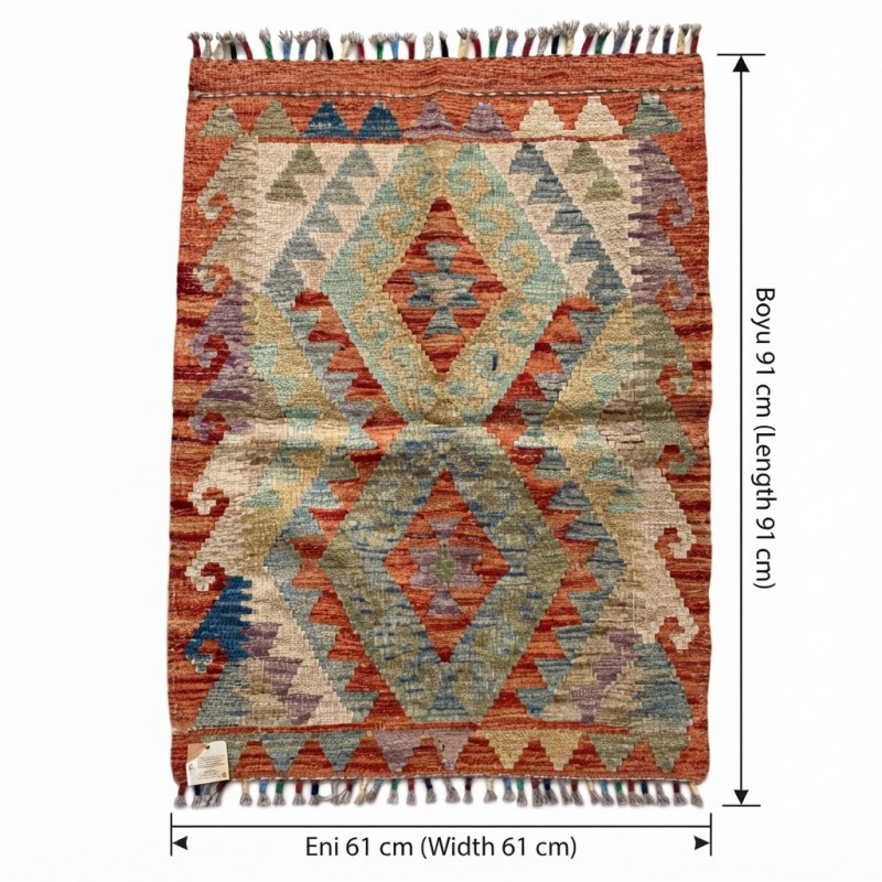 Sevimli Dostlarımız İçin Katıksız Doğallık: Kök Boya %100 Yün El Dokuma Kilim (91 x 61 cm)