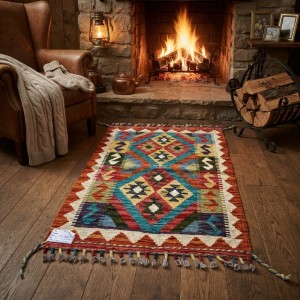 Yaratıcı Alanlarınıza İlham Katan Dokunuş: Kök Boya %100 Yün El Dokuma Kilim (86 x 60 cm)