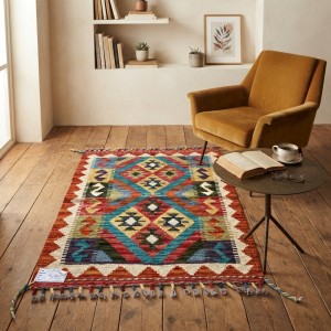 Yaratıcı Alanlarınıza İlham Katan Dokunuş: Kök Boya %100 Yün El Dokuma Kilim (86 x 60 cm)