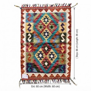 Yaratıcı Alanlarınıza İlham Katan Dokunuş: Kök Boya %100 Yün El Dokuma Kilim (86 x 60 cm)