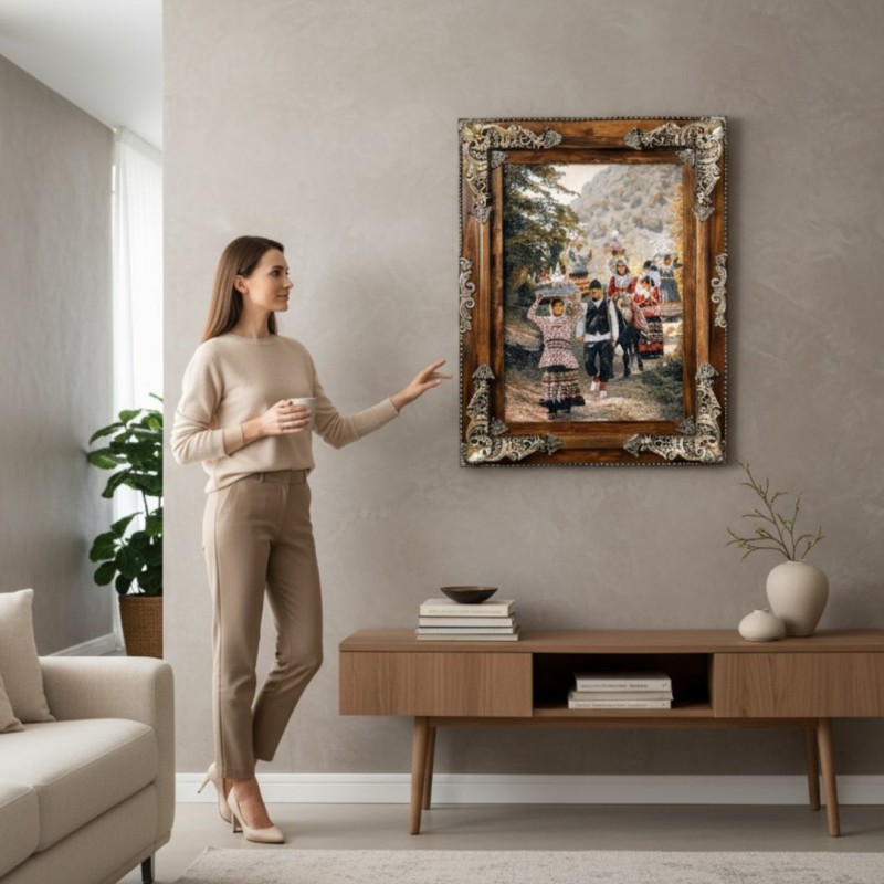 Ahşap Çerçeve Dokuma Halı Duvar Tablosu 70 x 90 x 5cm  
