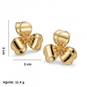 Çiçek Model Gold Çelik Küpe - Kararmaz Tasarım Küpe