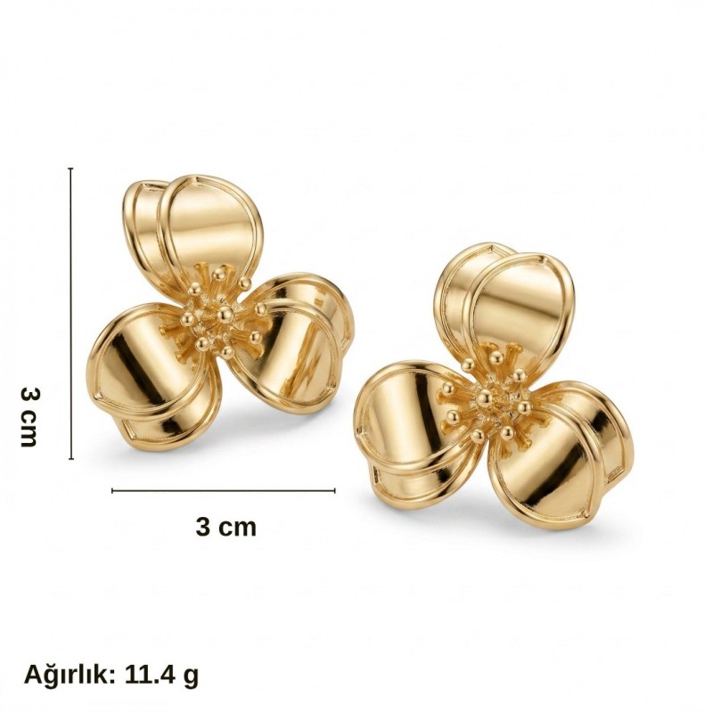 Çiçek Model Gold Çelik Küpe - Kararmaz Tasarım Küpe
