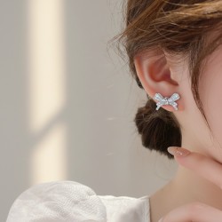 Çelik Zirkon Taşlı Fiyonk Figürlü Gümüş Renk Küpe-Özel Tasarım Kararmaz Kadın Küpe