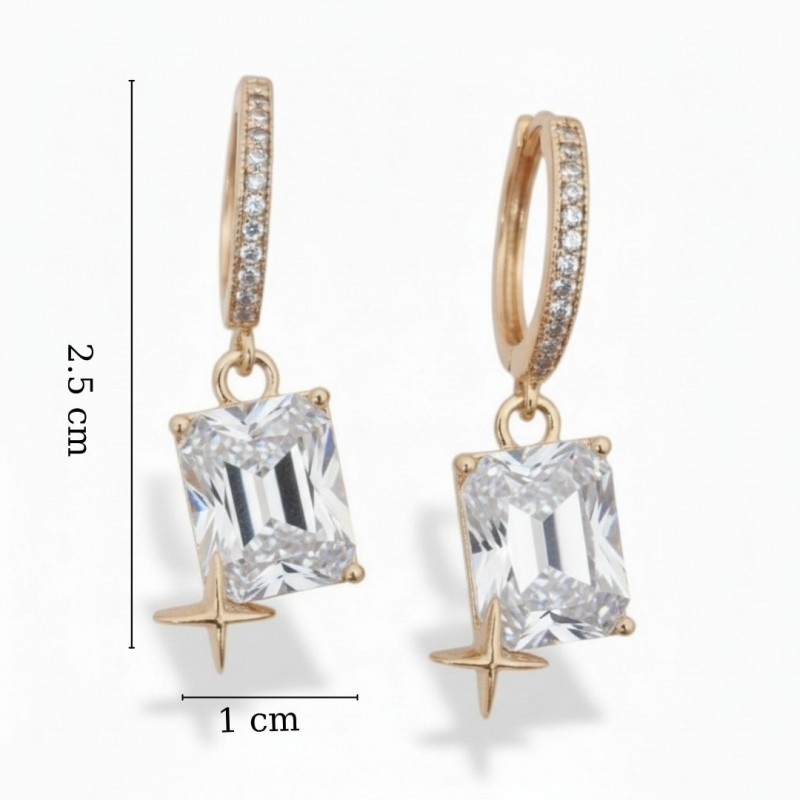 Baget Taşlı Yıldız Detaylı Gold Çelik Küpe