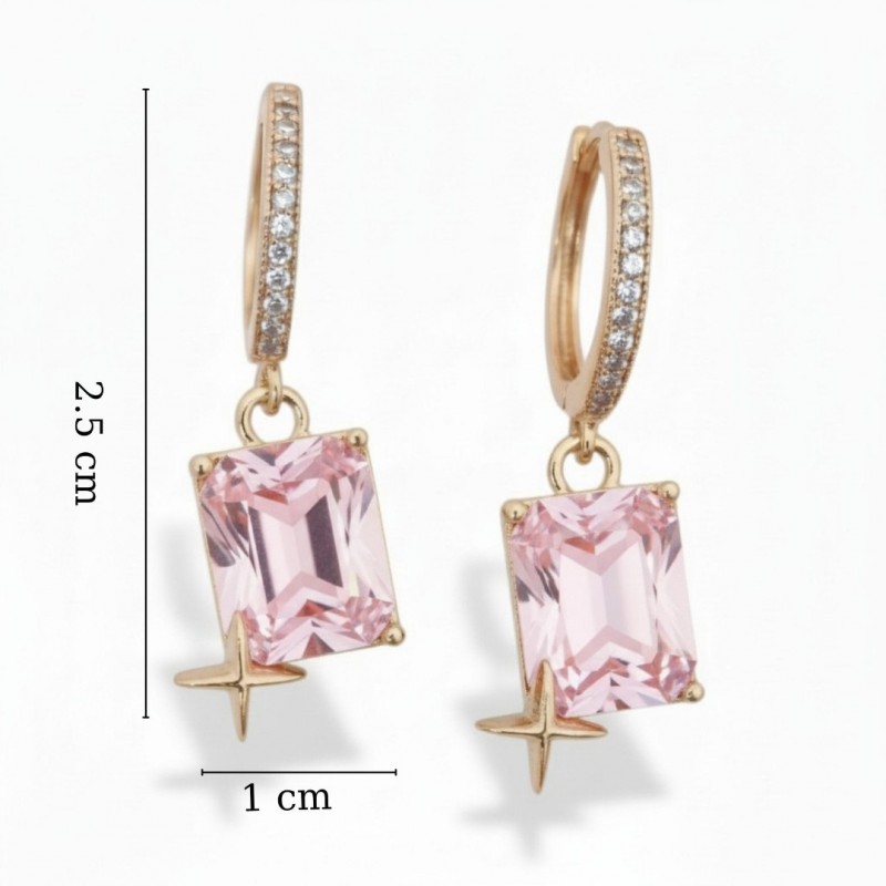 Pembe Baget Taşlı Yıldız Detaylı Gold Çelik Küpe Pembe Baget Taşlı Yıldız Detaylı Gold Çelik Küpe