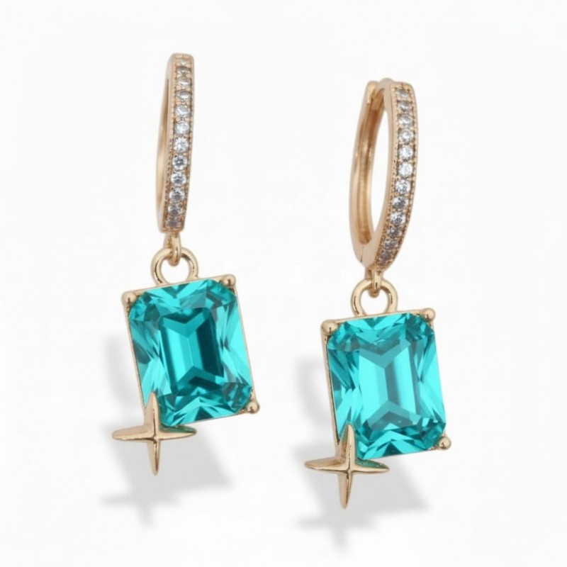 Turkuaz Yeşili Baget Taşlı Yıldız Detaylı Gold Çelik Küpe Turkuaz Yeşili Baget Taşlı Yıldız Detaylı Gold Çelik Küpe