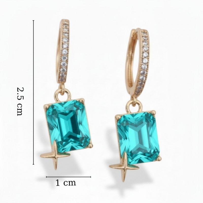 Turkuaz Yeşili Baget Taşlı Yıldız Detaylı Gold Çelik Küpe Turkuaz Yeşili Baget Taşlı Yıldız Detaylı Gold Çelik Küpe