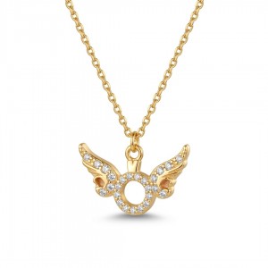 Melek Kanadı Tektaş Kolye - Zirkon Taşlı Gold Kaplama Kolye