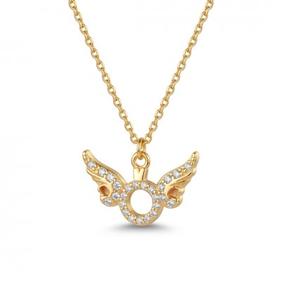 Melek Kanadı Tektaş Kolye - Zirkon Taşlı Gold Kaplama Kolye