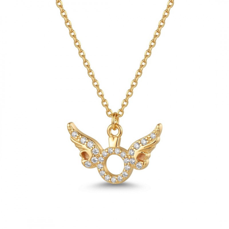 Melek Kanadı Tektaş Kolye - Zirkon Taşlı Gold Kaplama Kolye