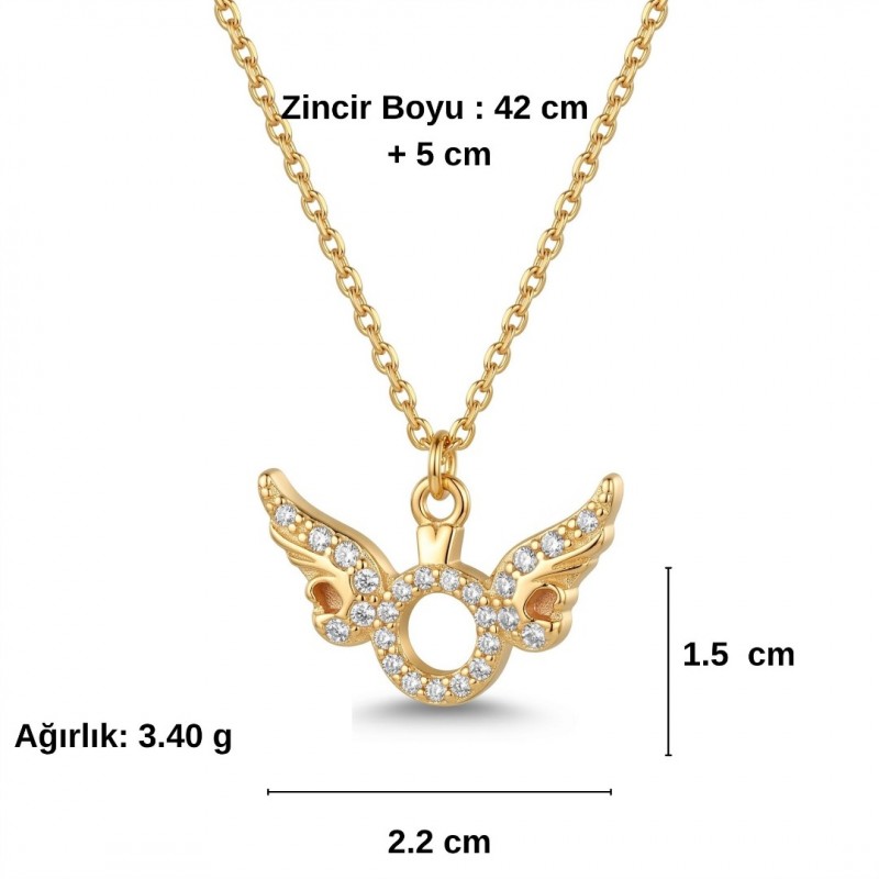 Melek Kanadı Tektaş Kolye - Zirkon Taşlı Gold Kaplama Kolye
