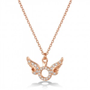 Melek Kanadı Tektaş Kolye - Zirkon Taşlı Rose Kaplama Kolye