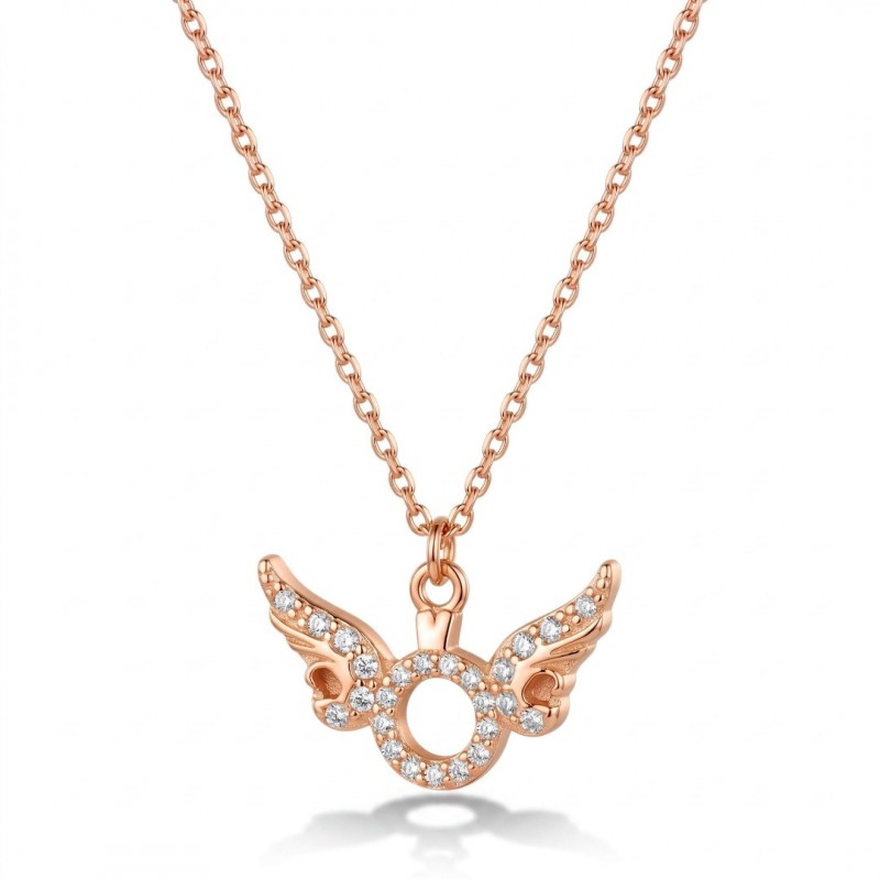 Melek Kanadı Tektaş Kolye - Zirkon Taşlı Rose Kaplama Kolye