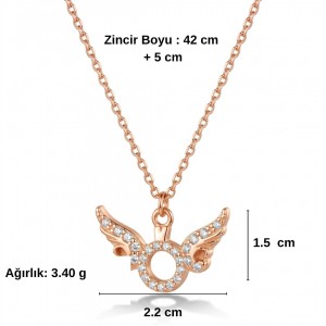 Melek Kanadı Tektaş Kolye - Zirkon Taşlı Rose Kaplama Kolye