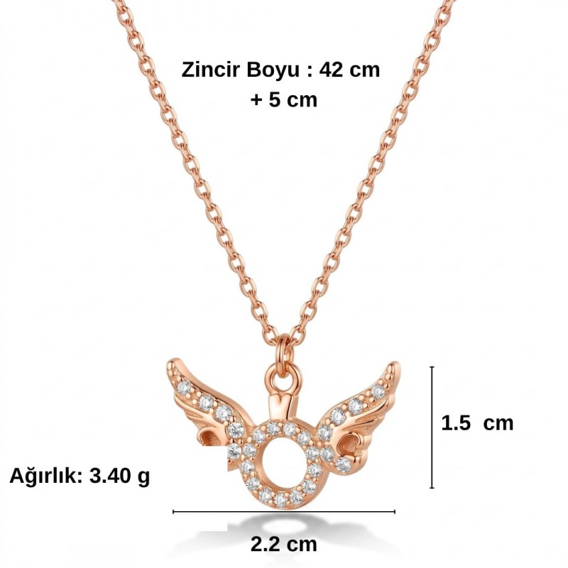 Melek Kanadı Tektaş Kolye - Zirkon Taşlı Rose Kaplama Kolye