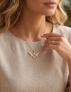 Melek Kanadı Tektaş Kolye - Zirkon Taşlı Rose Kaplama Kolye