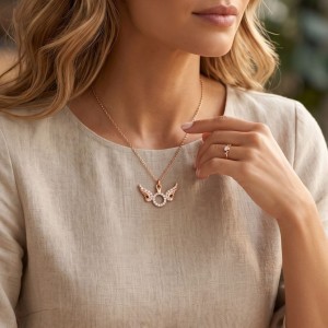 Melek Kanadı Tektaş Kolye - Zirkon Taşlı Rose Kaplama Kolye