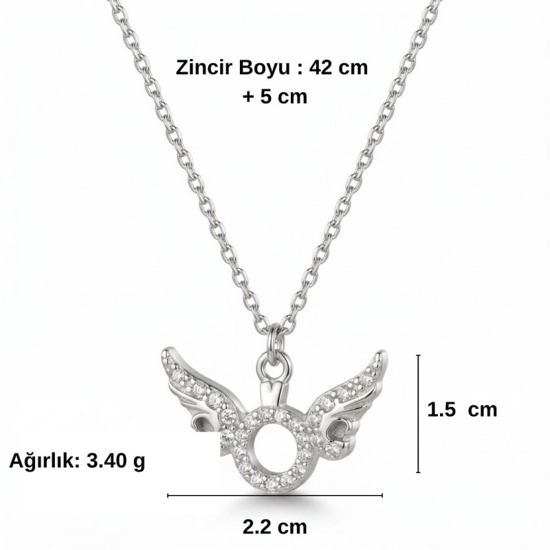 Melek Kanadı Tektaş Kolye - Zirkon Taşlı Rose Kaplama Kolye