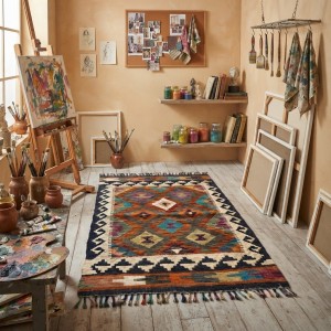 Masalsı Dinlenme Alanlarına Etnik Dokunuş: Kök Boya %100 Yün El Dokuma Kilim (92 x 60 cm)
