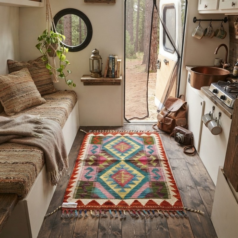 Yolculuk ve Keşif Ruhunu Evinize Taşıyın: Kök Boya %100 Yün El Dokuma Kilim (89 x 63 cm)