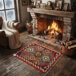 Yolculuk ve Keşif Ruhunu Evinize Taşıyın: Kök Boya %100 Yün El Dokuma Kilim (89 x 63 cm)
