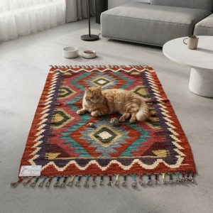 Yolculuk ve Keşif Ruhunu Evinize Taşıyın: Kök Boya %100 Yün El Dokuma Kilim (89 x 63 cm)