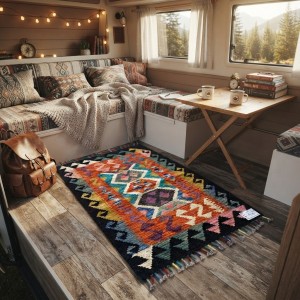 Çalışma Alanlarına İlham Katan Dokunuş: Kök Boya %100 Yün El Dokuma Kilim (92 x 63 cm)