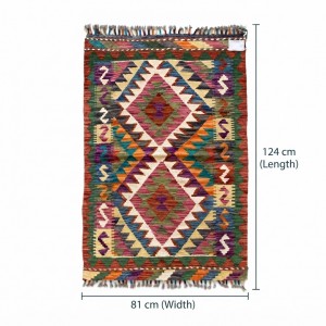 Evinize Sıcak Bir Karşılama: Kök Boya %100 Yün El Dokuma Otantik Kilim (122 x 75 cm)