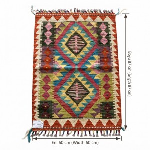 Açık Hava Keyfinize Doğal Esinti: Kök Boya %100 Yün El Dokuma Kilim (87 x 60 cm)