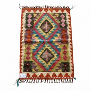 Açık Hava Keyfinize Doğal Esinti: Kök Boya %100 Yün El Dokuma Kilim (87 x 60 cm)