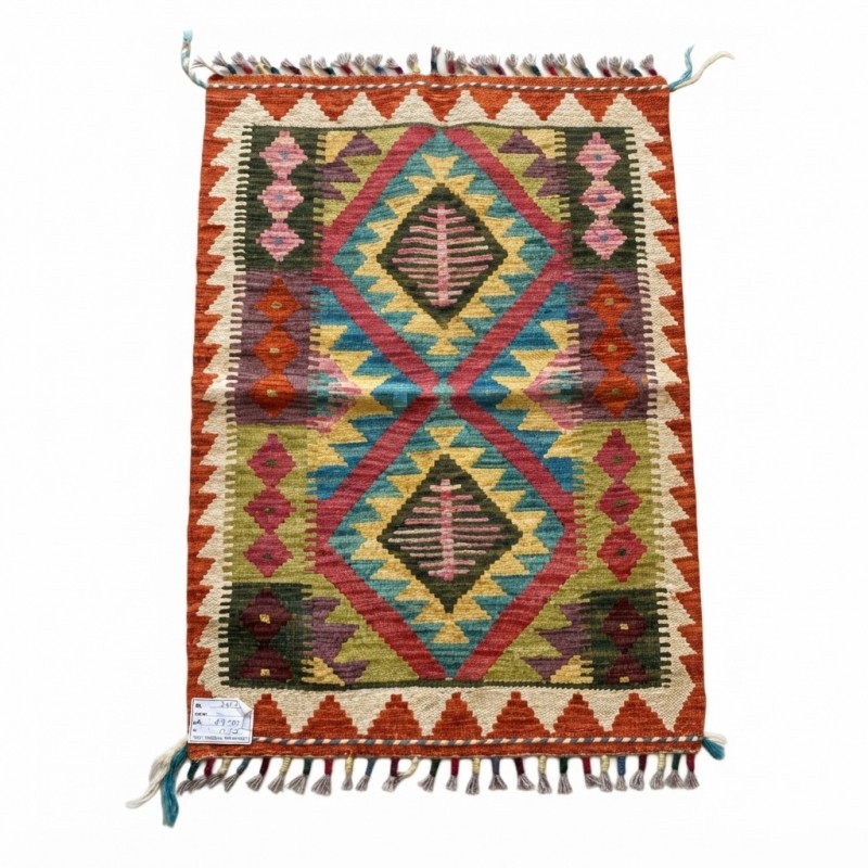Açık Hava Keyfinize Doğal Esinti: Kök Boya %100 Yün El Dokuma Kilim (87 x 60 cm)