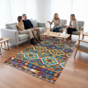 Sıcak ve Samimi Anların Eşlikçisi: Kök Boya %100 Yün El Dokuma Otantik Kilim (124 x 86 cm)