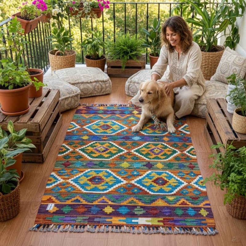 Sıcak ve Samimi Anların Eşlikçisi: Kök Boya %100 Yün El Dokuma Otantik Kilim (124 x 86 cm)