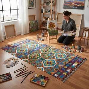 Sıcak ve Samimi Anların Eşlikçisi: Kök Boya %100 Yün El Dokuma Otantik Kilim (124 x 86 cm)