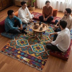 Sıcak ve Samimi Anların Eşlikçisi: Kök Boya %100 Yün El Dokuma Otantik Kilim (124 x 86 cm)