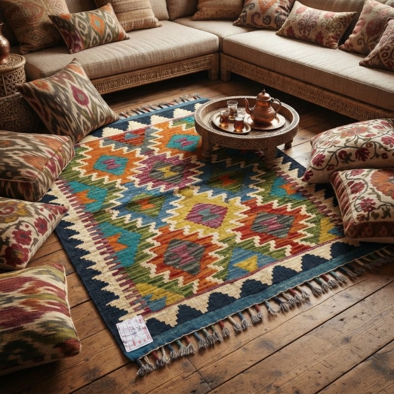 Sabahlarınıza Doğal Sıcaklık Katan Dokunuş: Kök Boya %100 Yün El Dokuma Kilim (84 x 65 cm)