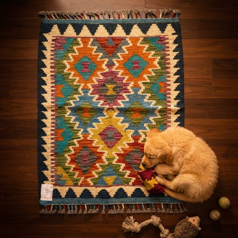 Sabahlarınıza Doğal Sıcaklık Katan Dokunuş: Kök Boya %100 Yün El Dokuma Kilim (84 x 65 cm)