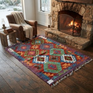 Bohemian Ruhun Şık Yansıması: Kök Boya %100 Yün El Dokuma Otantik Kilim (124 x 81 cm)
