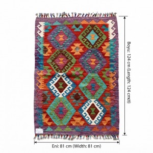 Bohemian Ruhun Şık Yansıması: Kök Boya %100 Yün El Dokuma Otantik Kilim (124 x 81 cm)