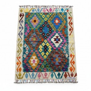 İlham Veren Çalışma Alanları: Kök Boya %100 Yün El Dokuma Otantik Kilim (107 x 84 cm)